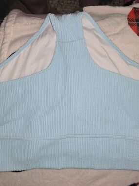 PINK Victoria's Secret Light Blue Ribbed High-Neck Bikini Top